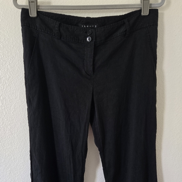 THEORY 62% Linen Blend Black  Pants Mid Rise Wide Leg Trousers Size 10 - Picture 8 of 16